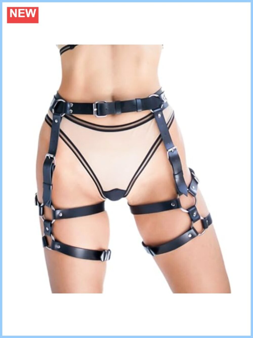 Punk PU Leather Body Harness Layered Leg Chain Rave Party Jewelry for Women